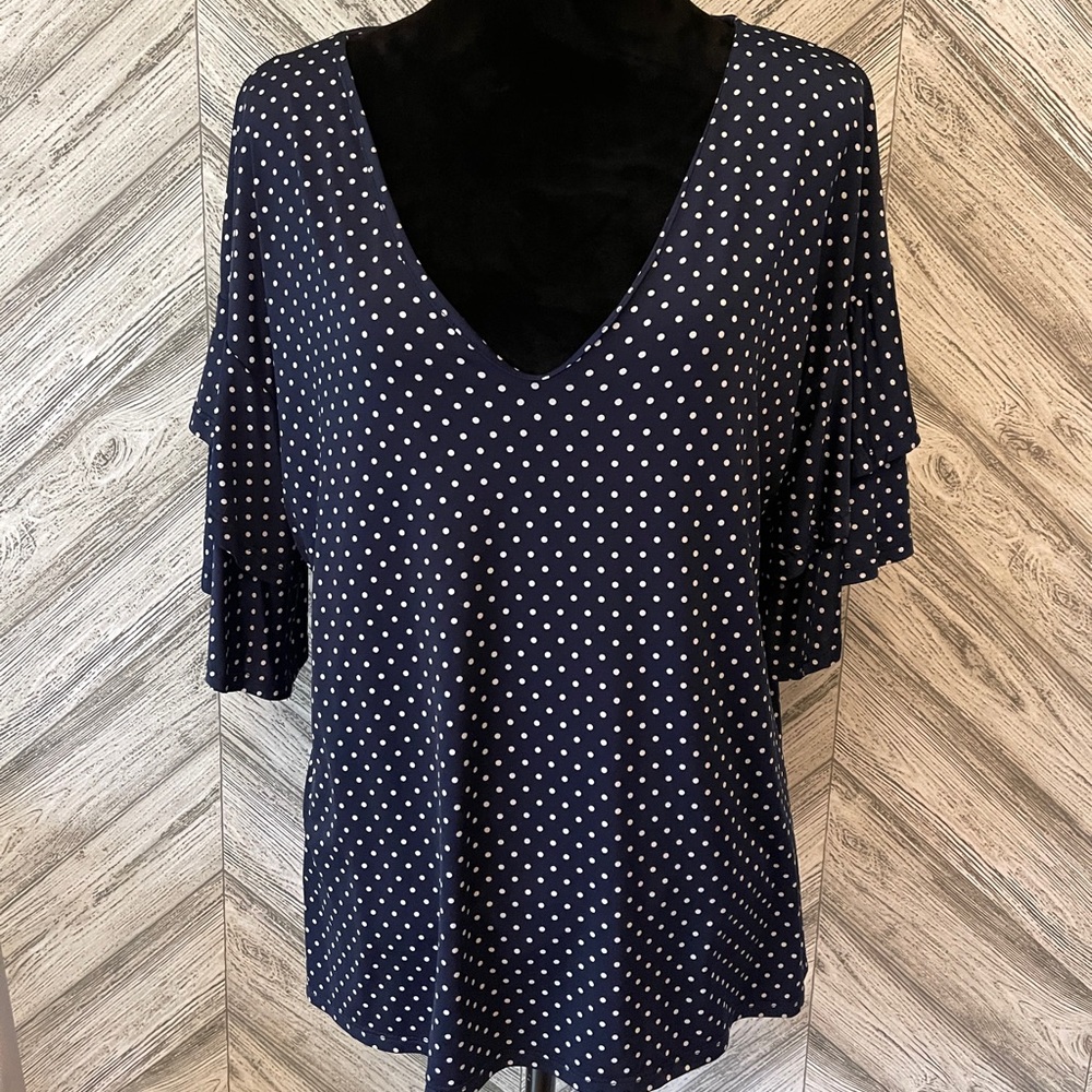 Blue W/ White Polka Dots Blouse, Large